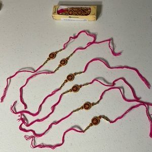 Set of 6 Hindu Traditional Rakhee Bracelets in Pink